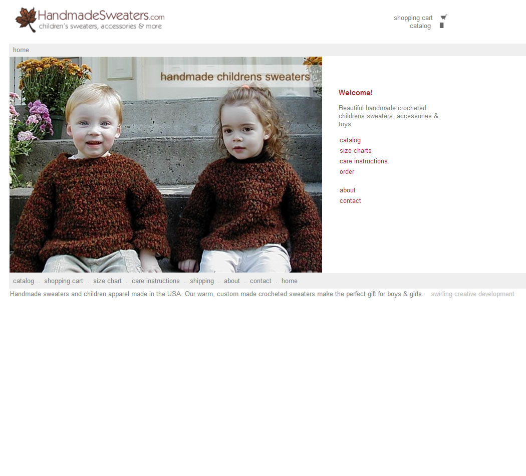 screenshot of the Handmade Sweaters website