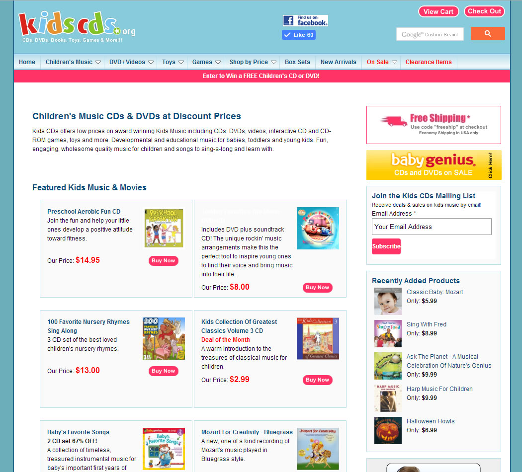 screenshot of the Kids CDs dot org website