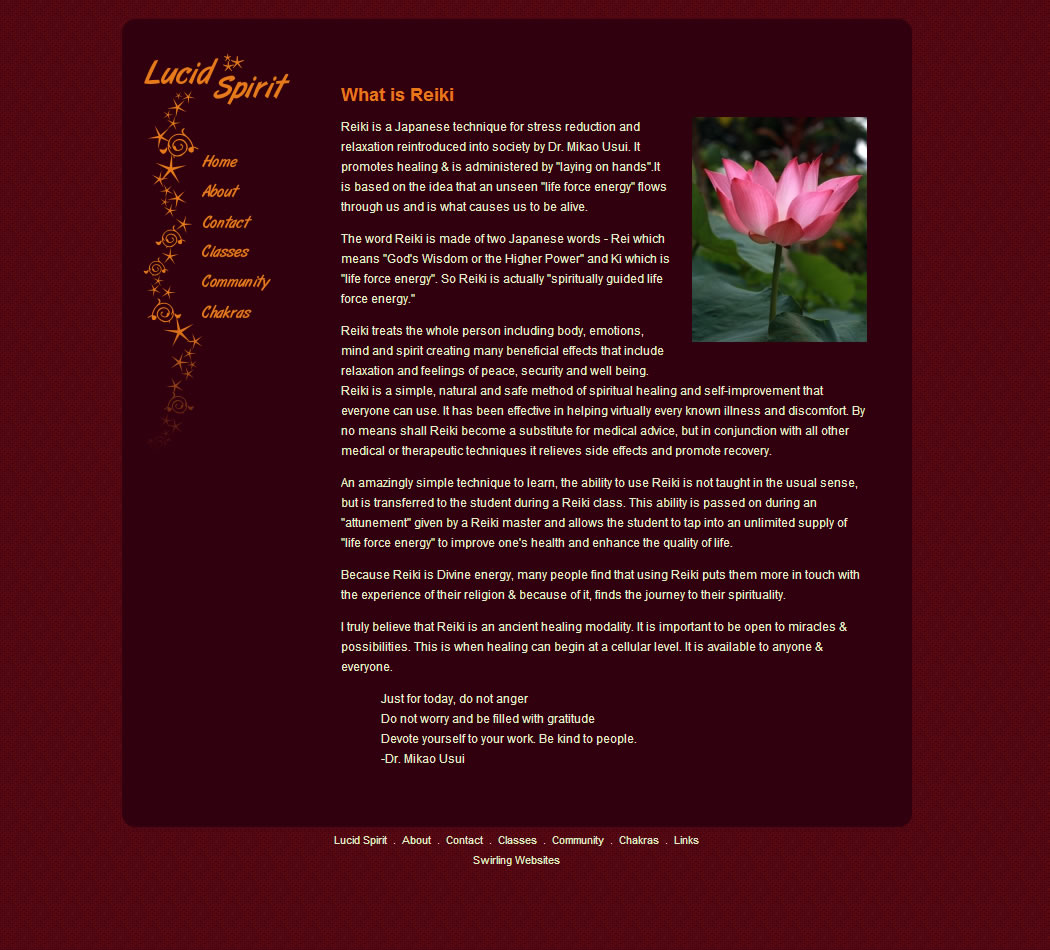 screenshot of the Lucid Spirit website